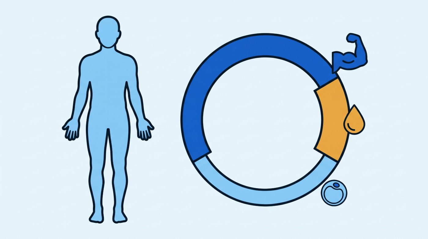 Illustration: body weight split into muscle, fat and water