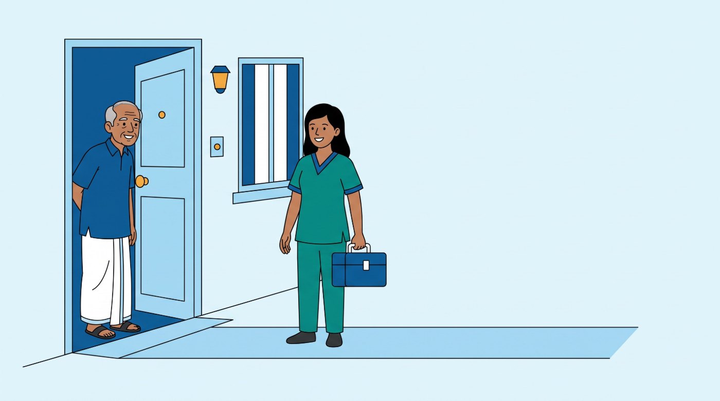 Illustration: our phlebotomist arriving at a patient's home for sample collection