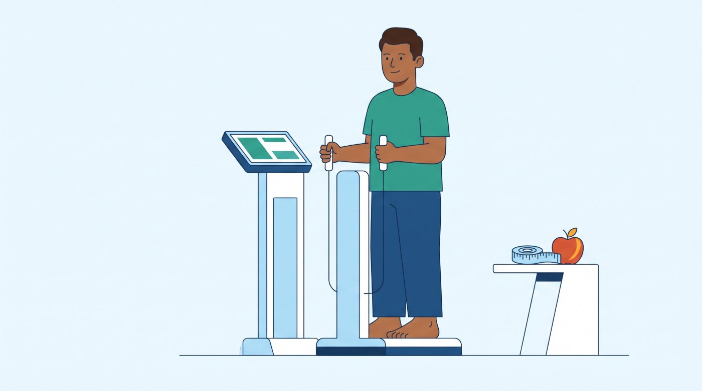 Illustration: a person standing on a body composition analyser